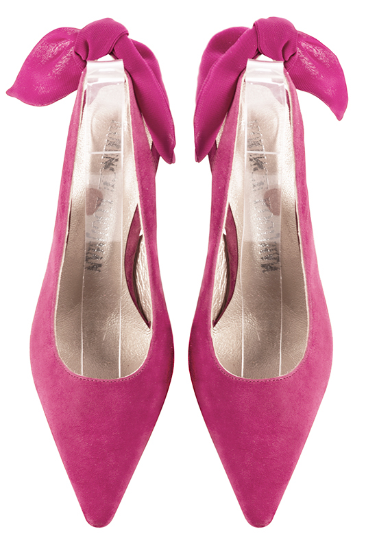 Fuschia pink women's slingback shoes. Pointed toe. High slim heel. Top view - Florence KOOIJMAN